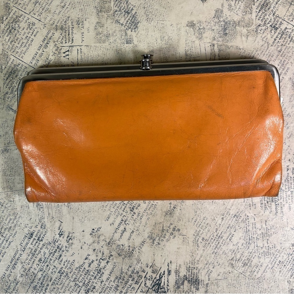 HOBO Lauren Vintage Orange Leather Double Frame Clutch Wallet Organizer